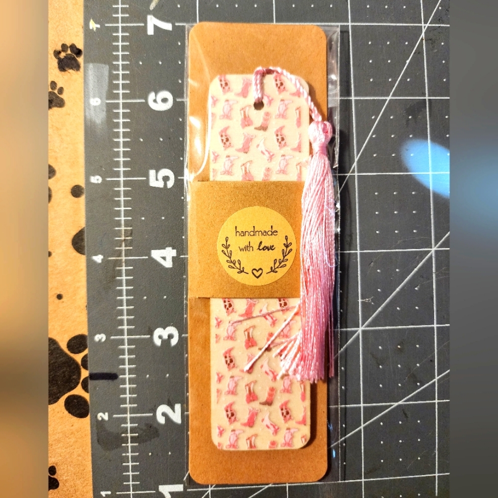 Pink Boots Bookmark with Tassel